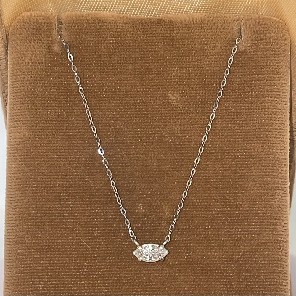 Solid 14K White Gold Natural Diamond Marquise Solitaire East West Necklace